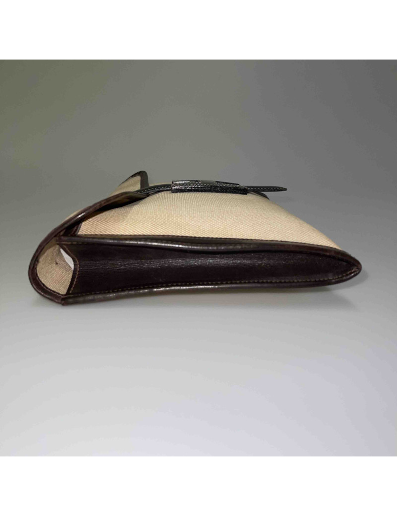 HERMES vintage Jige clutch in canvas and dark brown leather