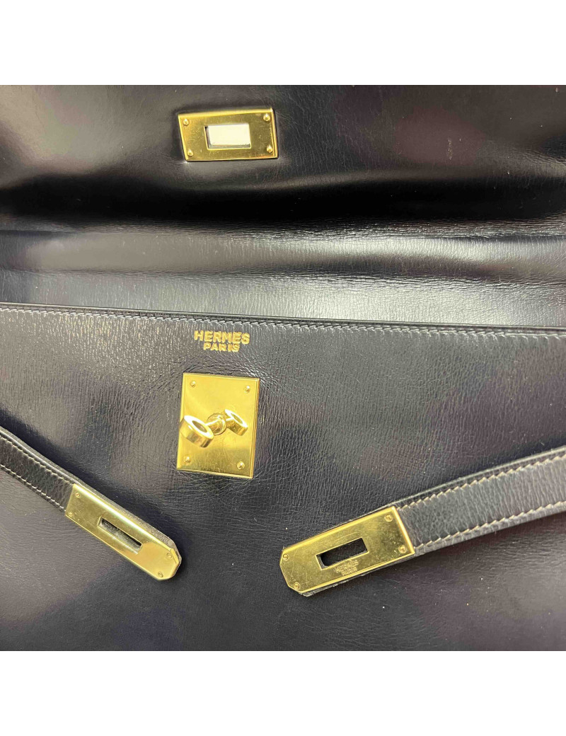 Sac Kelly 32 HERMES box bleu nuit