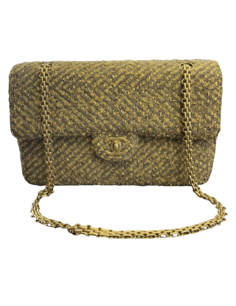 Sac classique tweed CHANEL or et gris