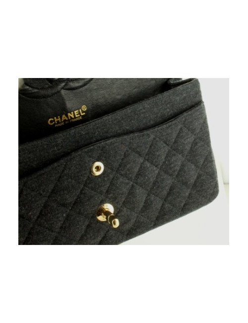 Sac CHANEL en jersey gris double rabat