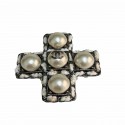 Broche croix CHANEL perles et tweed