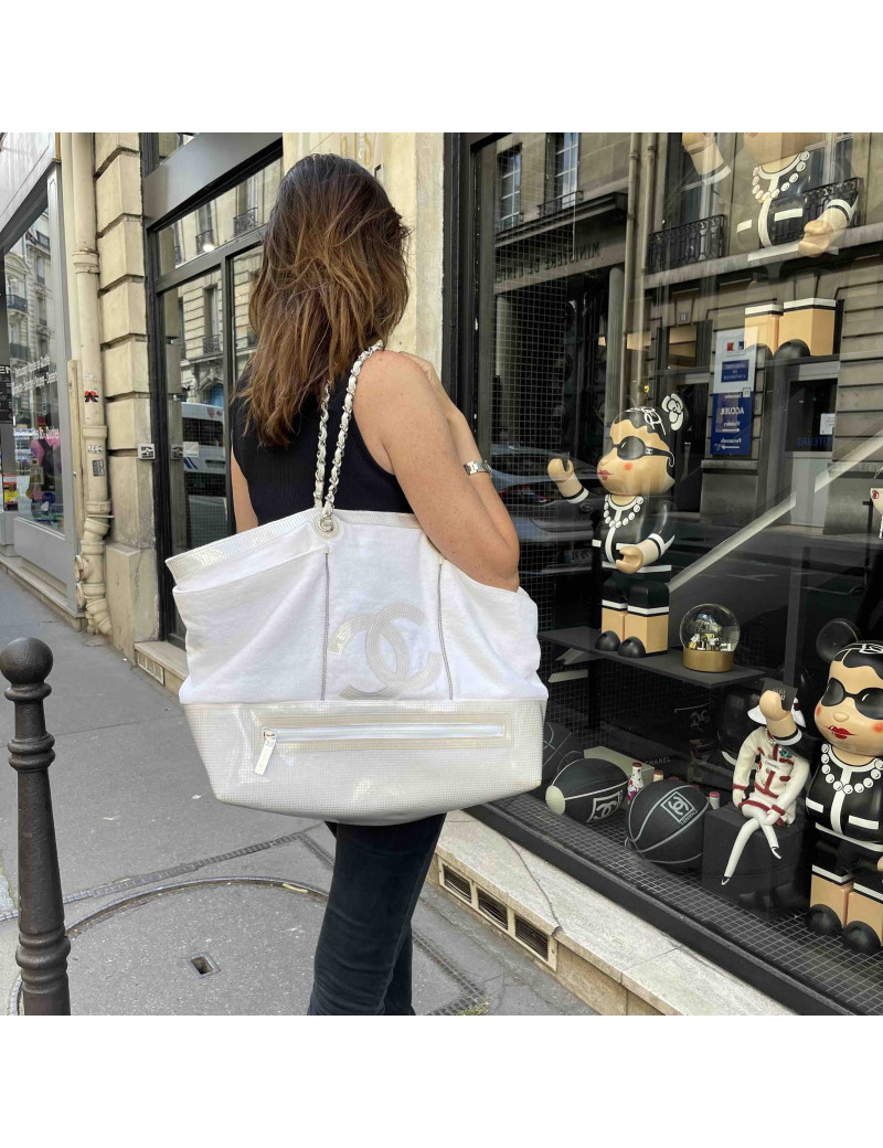 Grand sac de plage CHANEL éponge blanc
