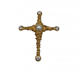Broche vintage CHRISTIAN LACROIX dorée strass et perle
