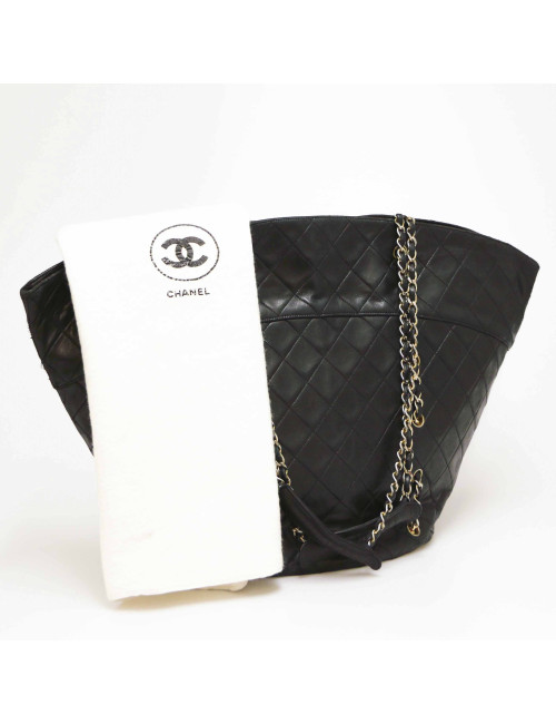 Cabas vintage CHANEL cuir d'agneau noir