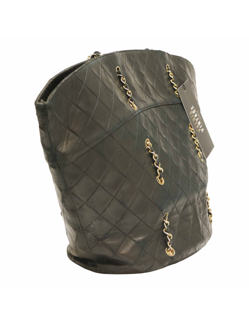 Cabas vintage CHANEL cuir d'agneau noir