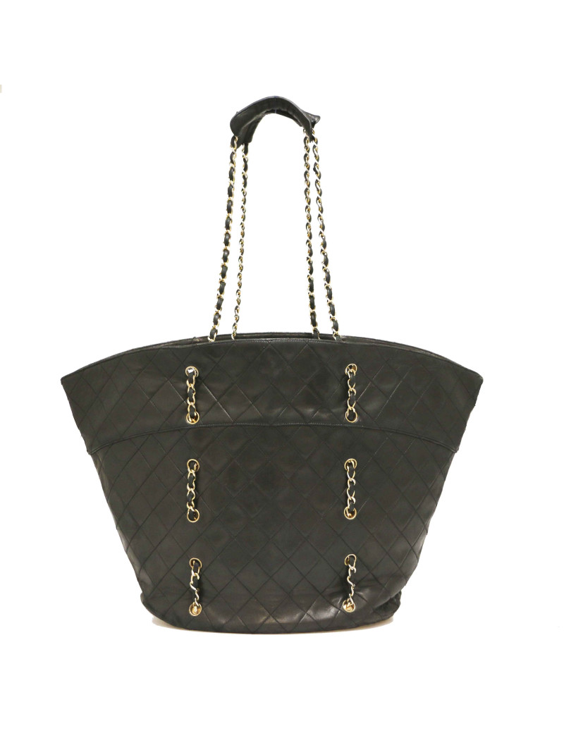 Cabas vintage CHANEL cuir d'agneau noir