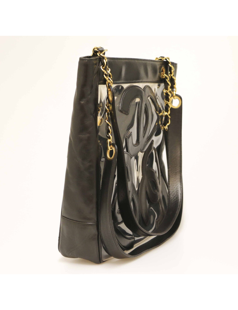 Cabas CHANEL vintage transparent CC en cuir