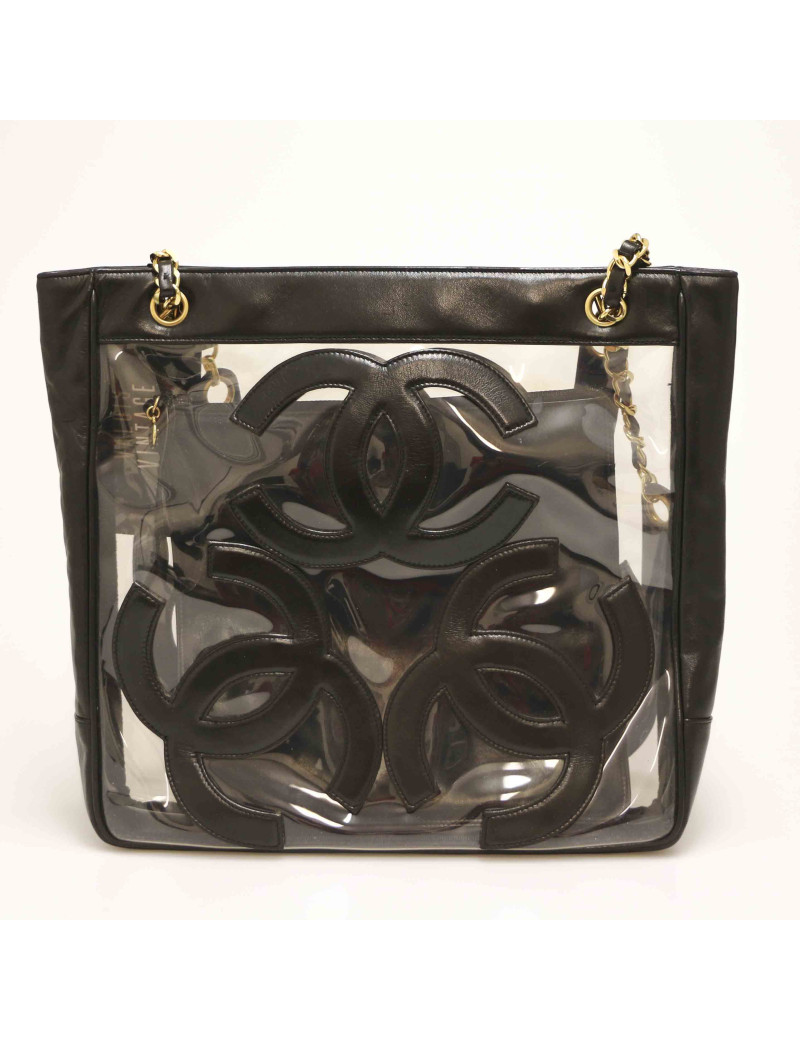 Cabas CHANEL vintage transparent CC en cuir
