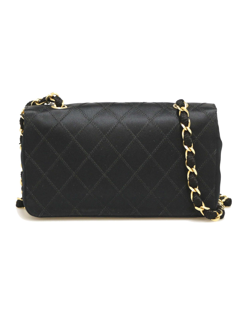 Mini sac CHANEL satin noir Vintage