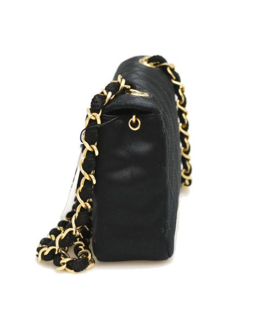 Mini sac CHANEL satin noir Vintage