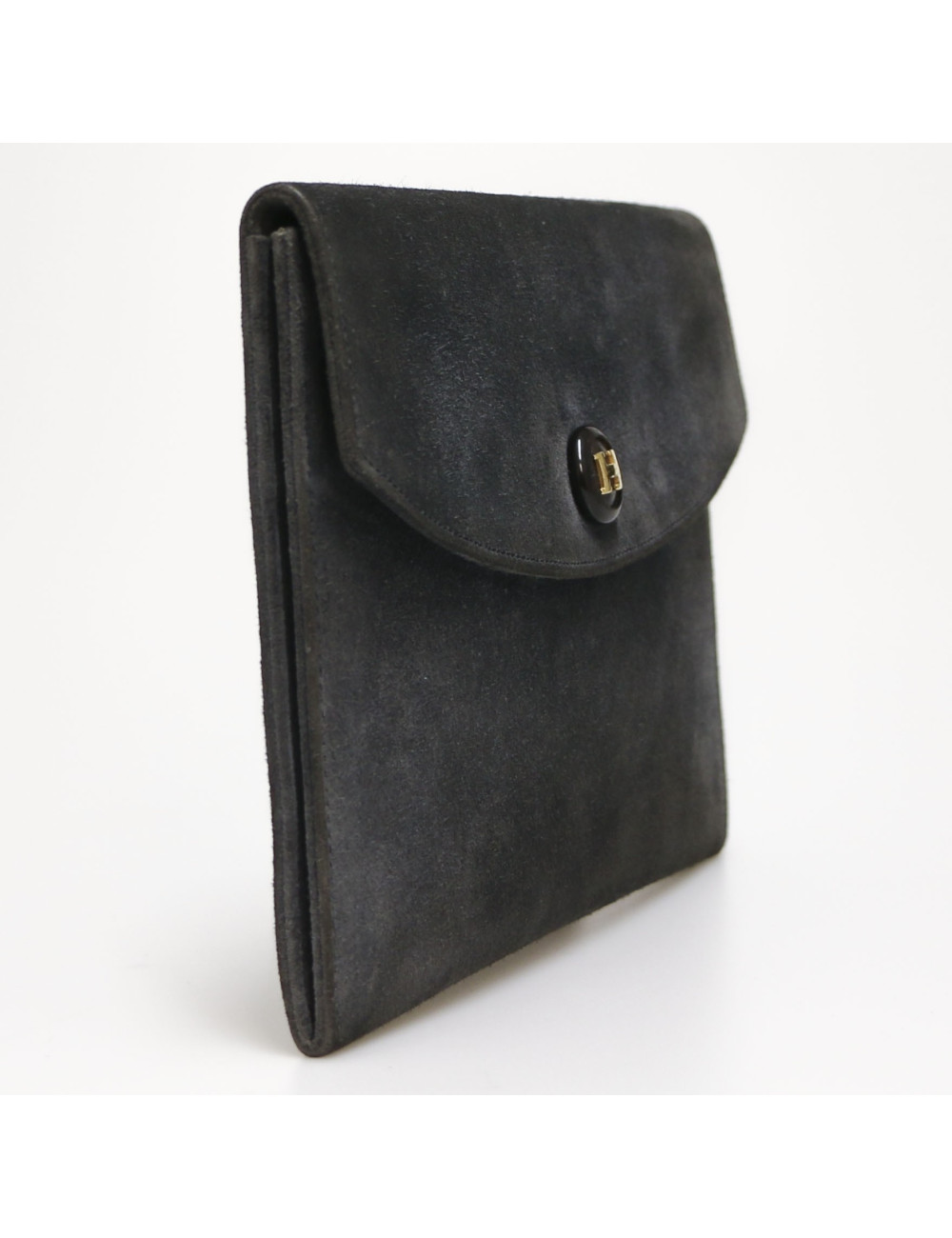 HERMES grey suede Rio clutch