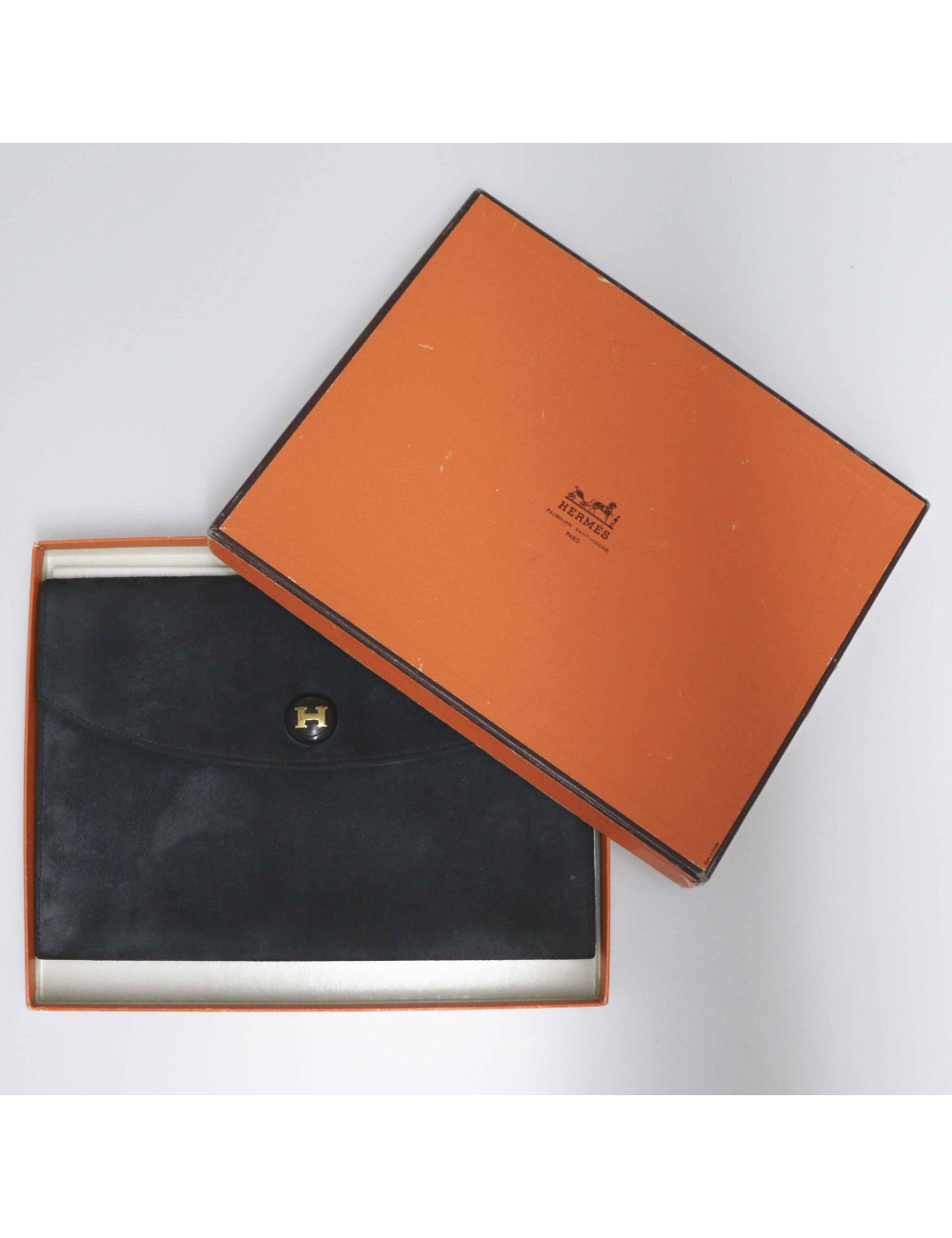 HERMES grey suede Rio clutch