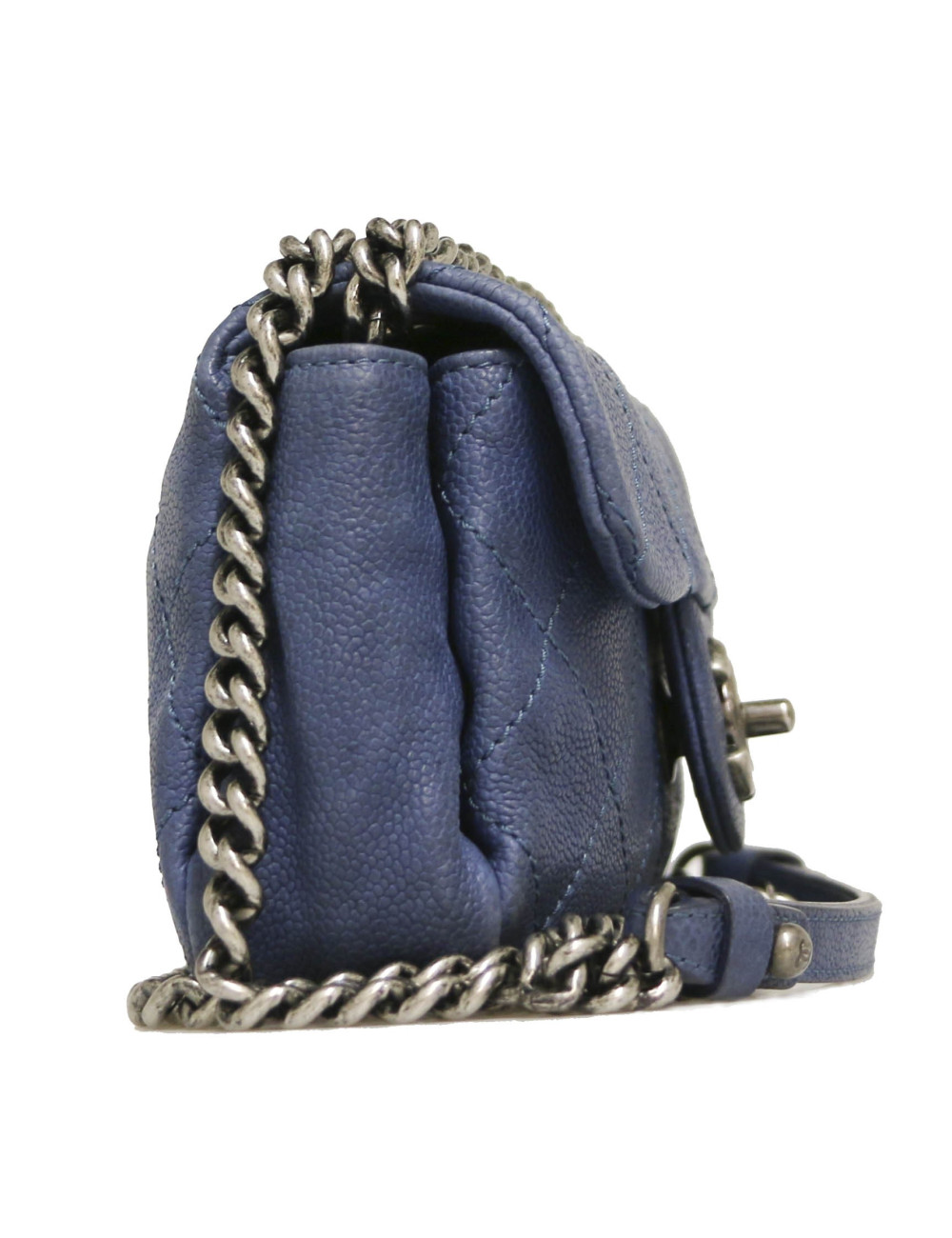 Mini sac Classique CHANEL cuir bleu