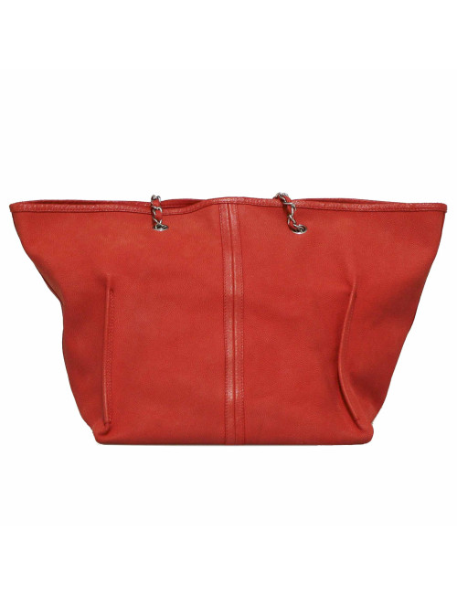 CHANEL vermillion grained leather tote bag