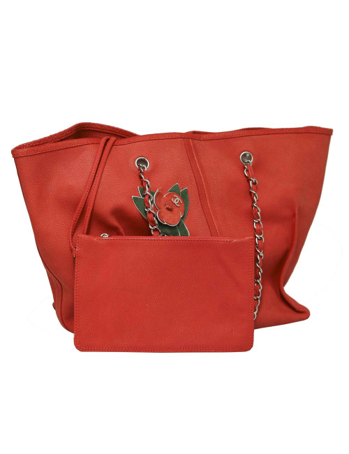 CHANEL vermillion grained leather tote bag