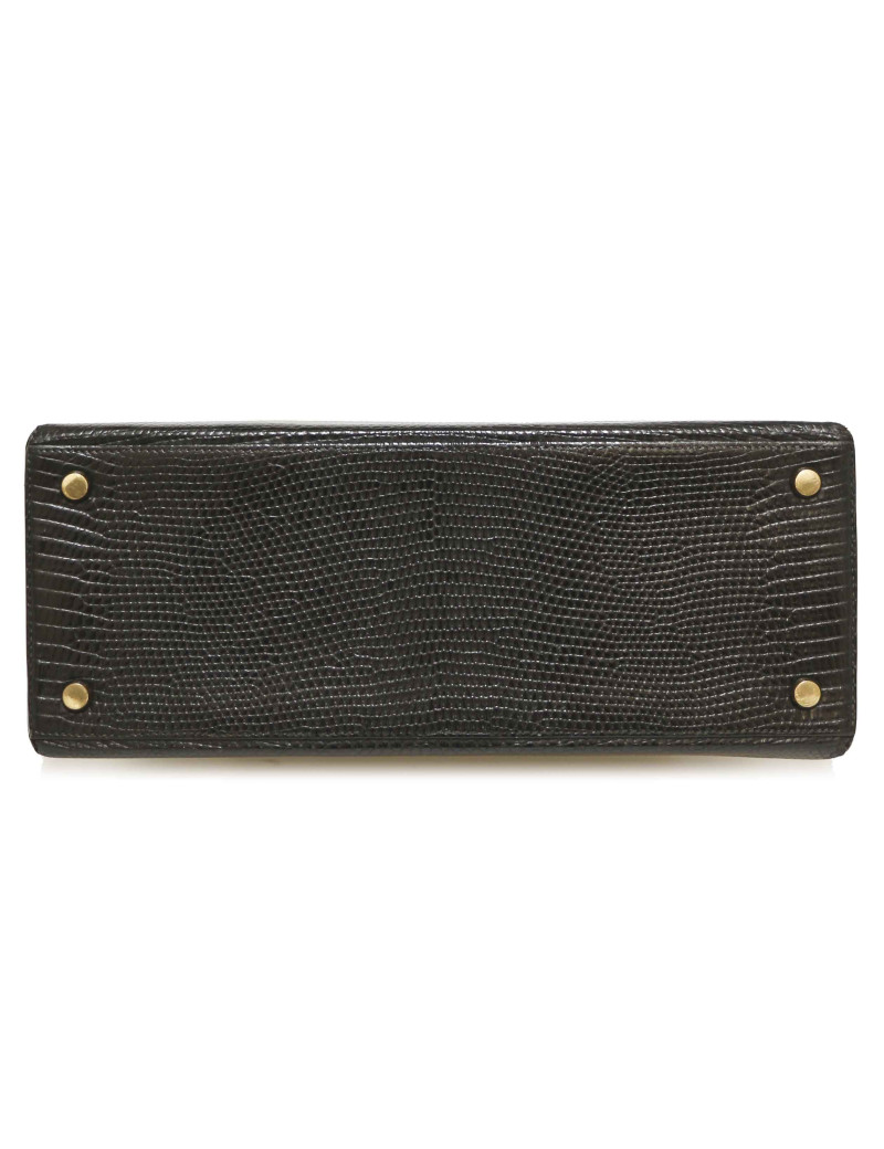 Sac à main Kelly 32 HERMES lezard Varan du Nil noir