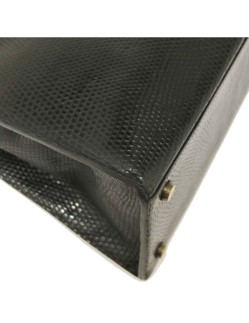 Sac à main Kelly 32 HERMES lezard Varan du Nil noir