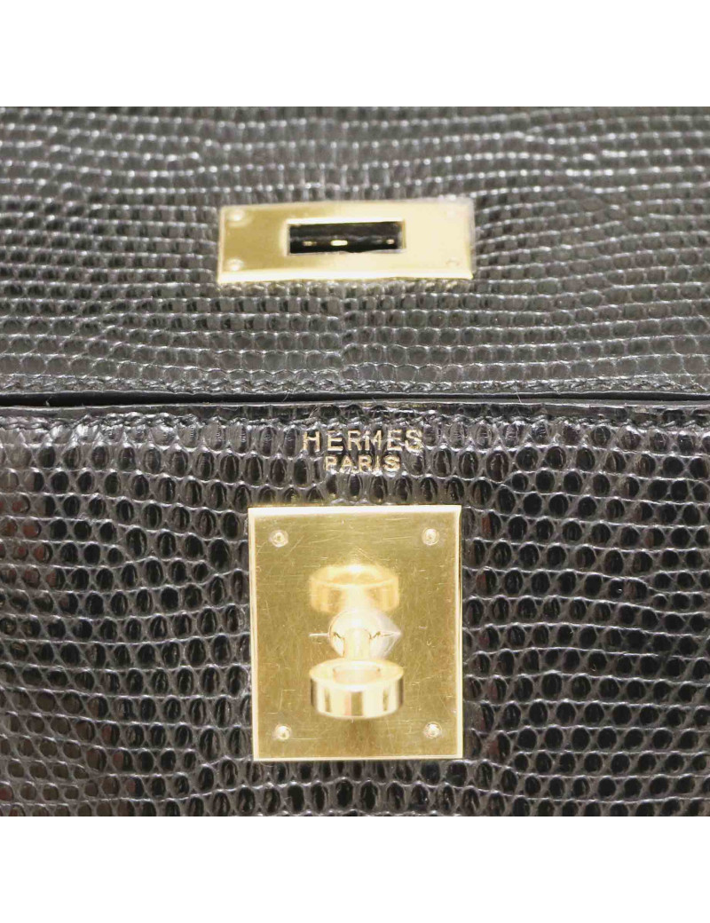 Sac à main Kelly 32 HERMES lezard Varan du Nil noir