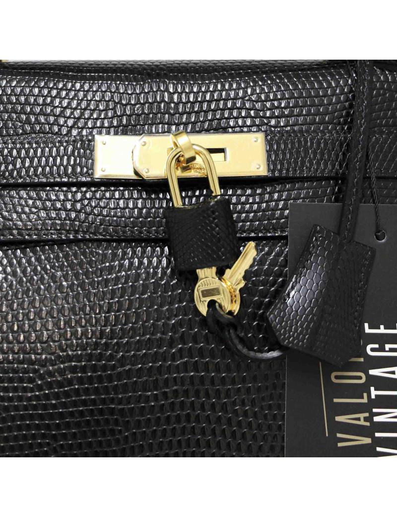 Sac à main Kelly 32 HERMES lezard Varan du Nil noir