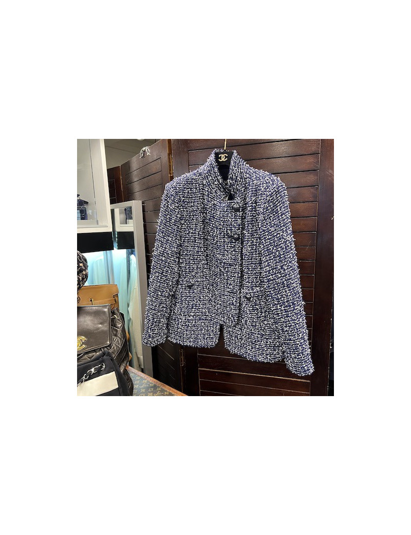 Veste T 42 CHANEL Tweed bleu blanc