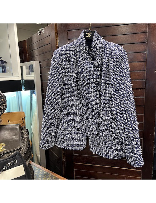 Veste T 42 CHANEL Tweed bleu blanc