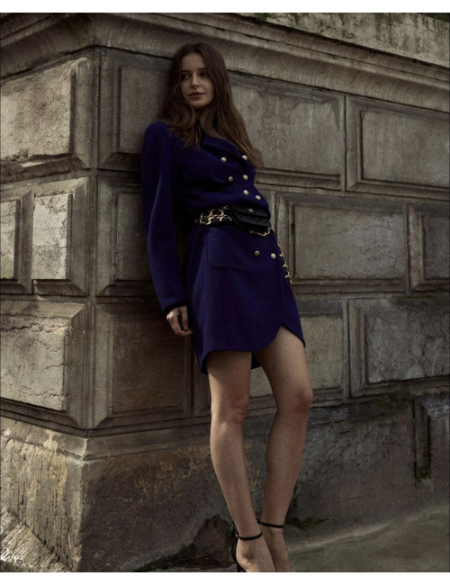 Veste longue CHANEL violet gansée noire