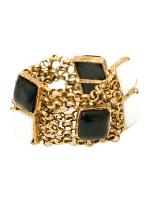 Bracelet MARGUERITE DE VALOIS Cabochons  pâte de verre blanche et noire