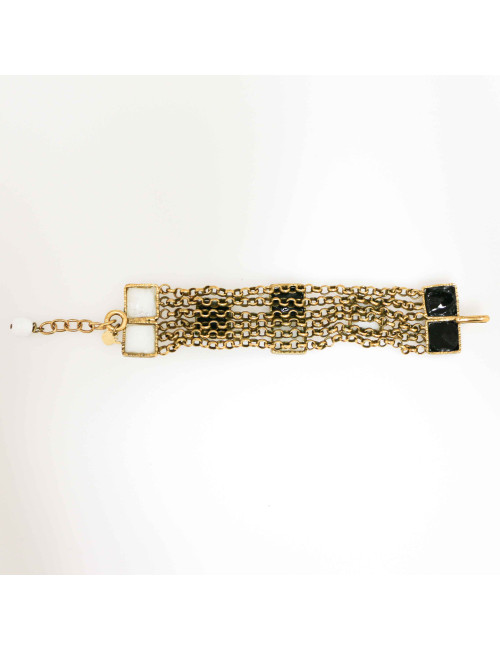 Bracelet MARGUERITE DE VALOIS Cabochons  pâte de verre blanche et noire
