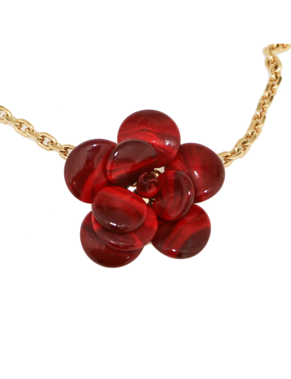 MARGUERITE DE VALOIS ruby molten glass camellia necklace