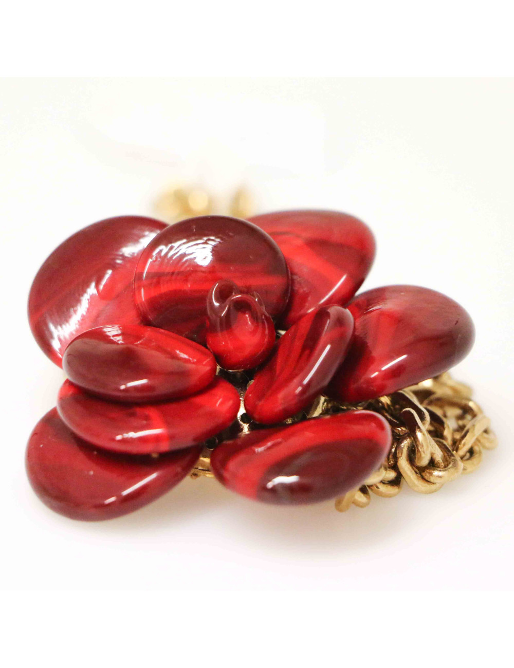 MARGUERITE DE VALOIS ruby molten glass camellia necklace