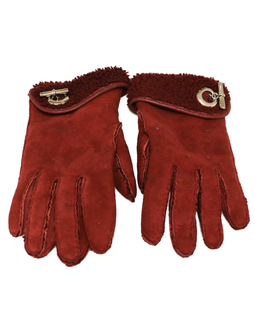 Gants HERMES peau retournée bordeaux