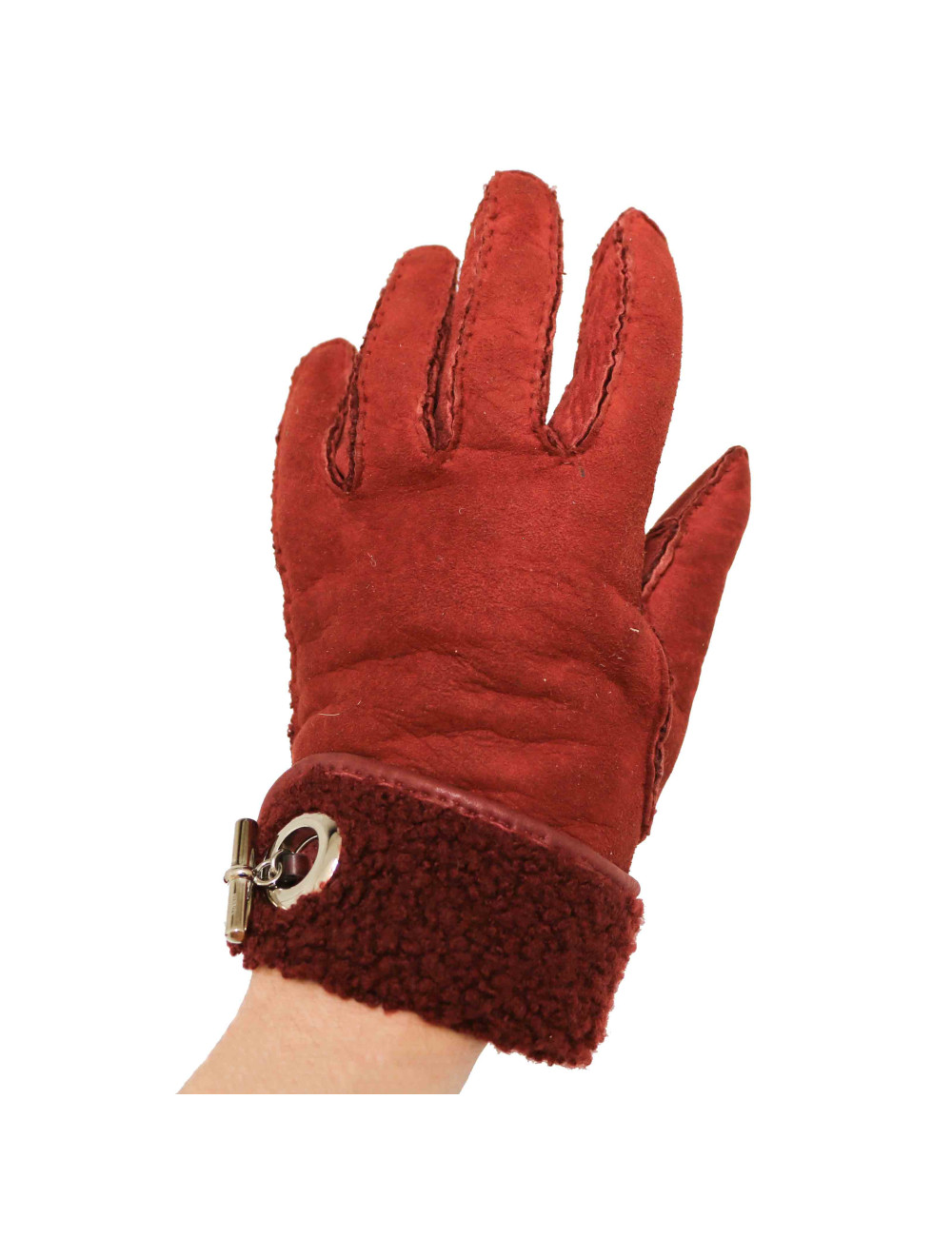 Gants HERMES peau retournée bordeaux