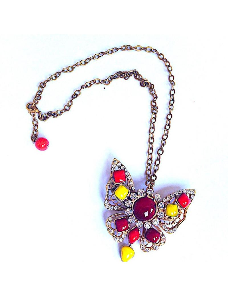 MARGUERITE DE VALOIS couture molten glass and Swarovski crystals butterfly necklace