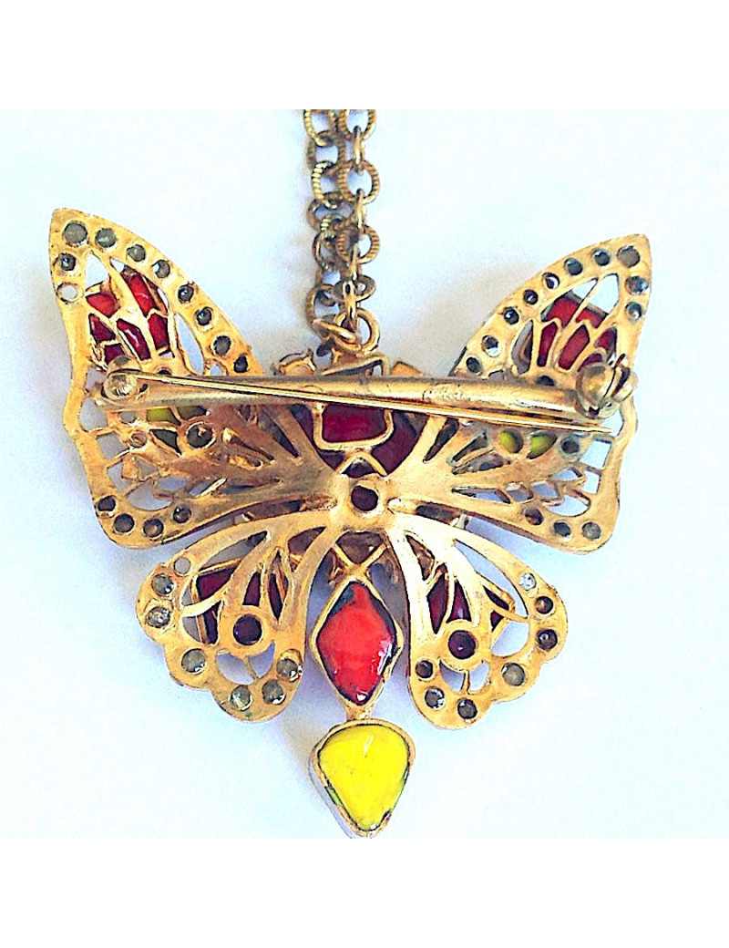 MARGUERITE DE VALOIS couture molten glass and Swarovski crystals butterfly necklace