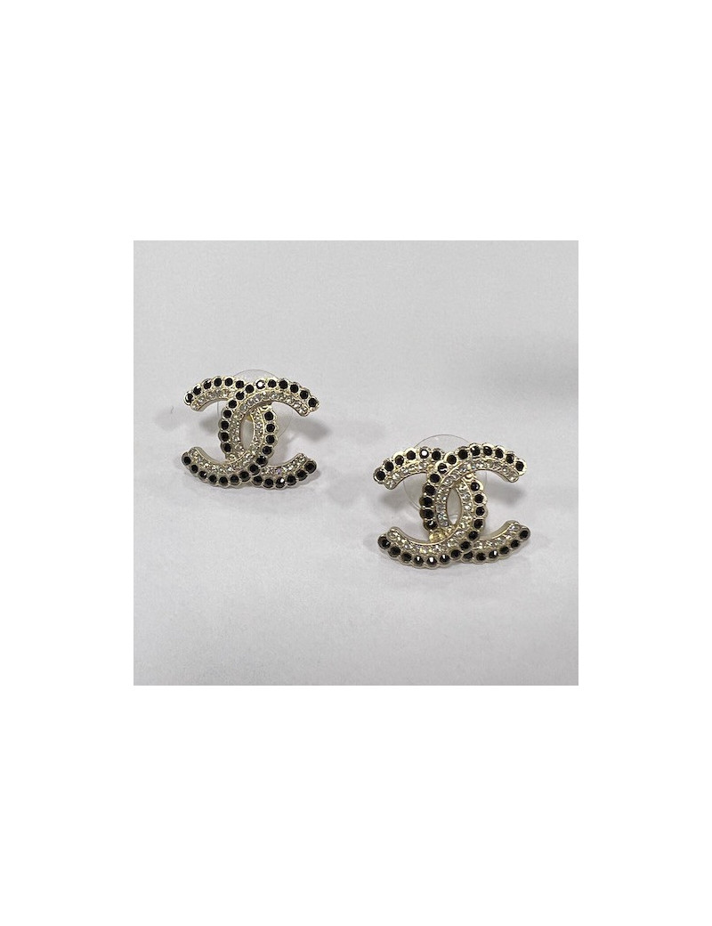 Boucles d'oreille perles noires  strass
