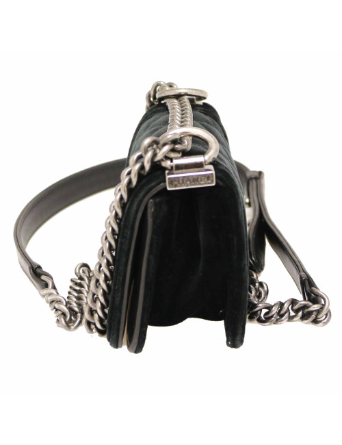 CHANEL black velvet mini Boy bag