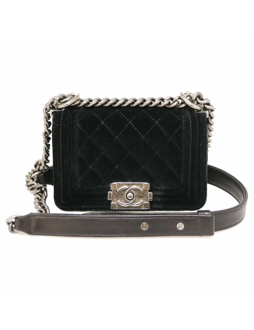 CHANEL black velvet mini Boy bag