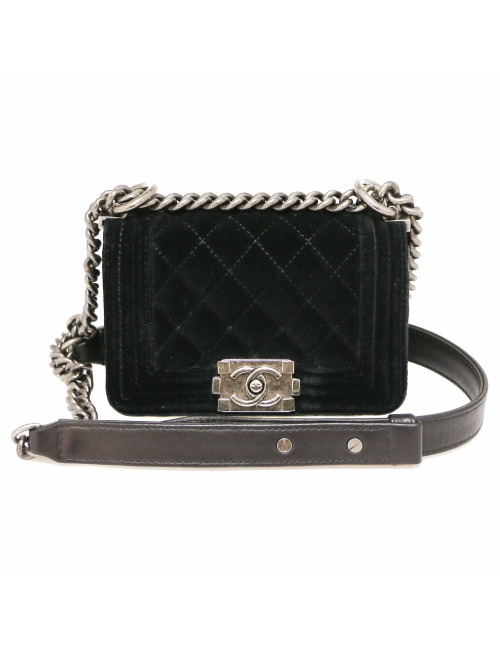 CHANEL black velvet mini Boy bag