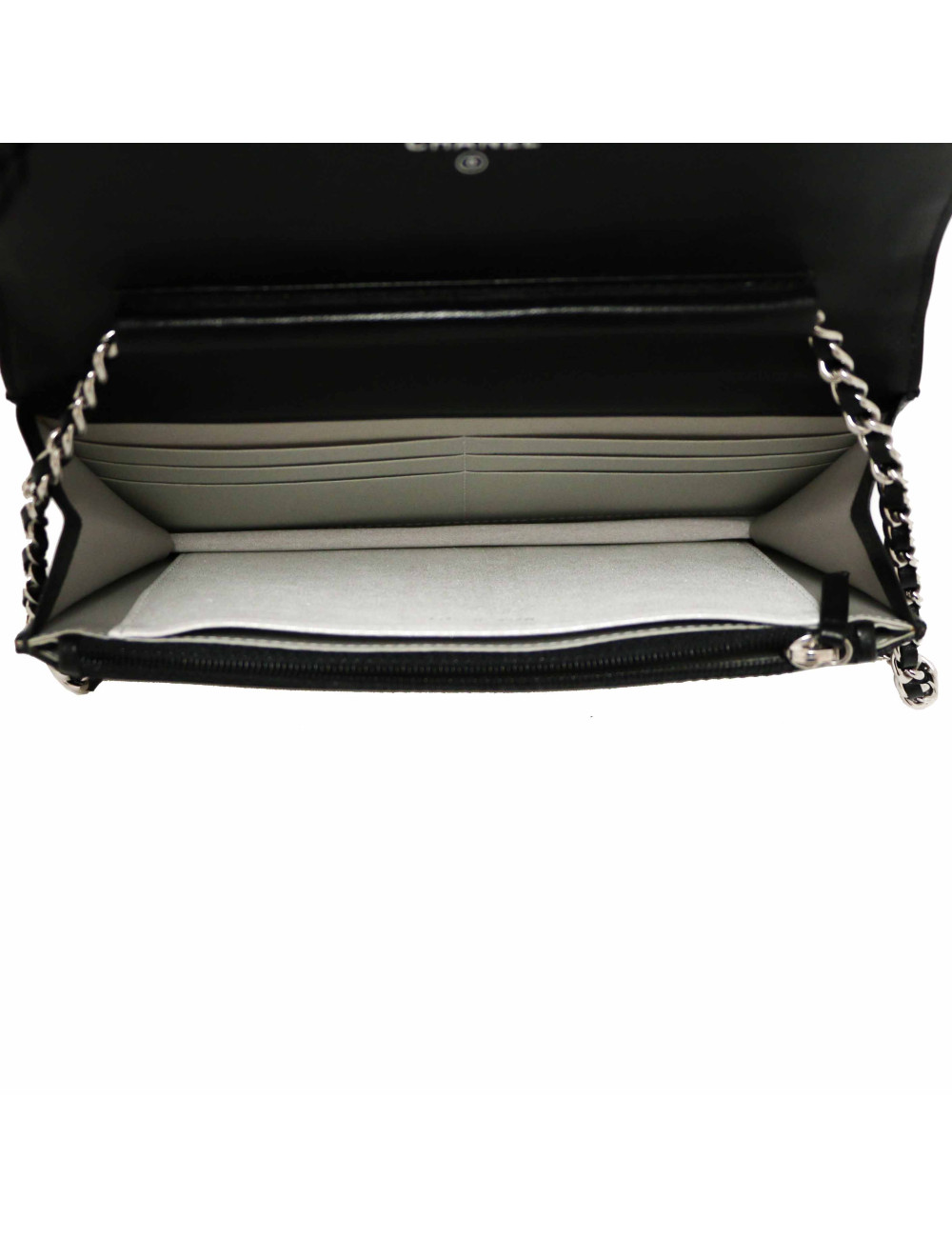 Wallet on chain CHANEL camélias noirs embossés