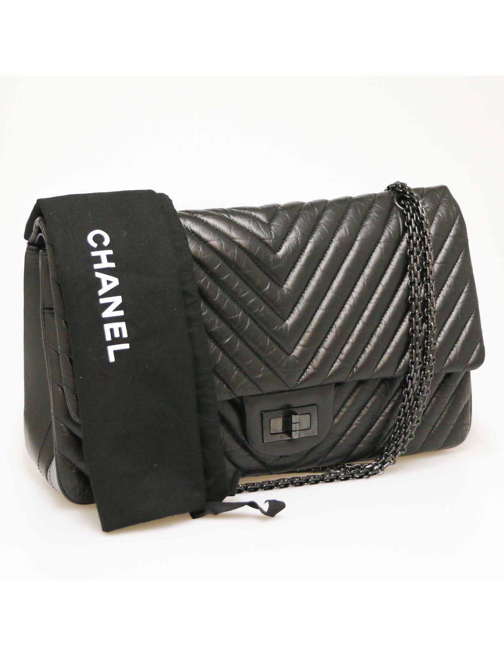 Maxi 2.55 CHANEL chevrons noir All black