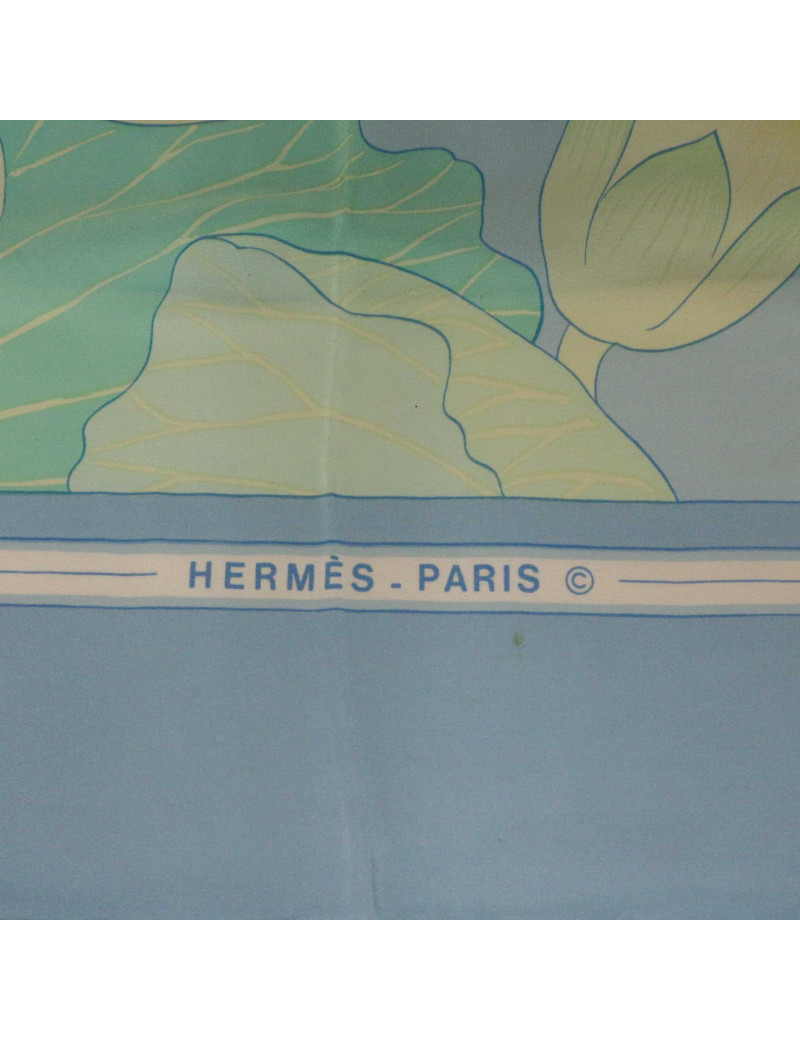 HERMES Fleur de lotus large square silk scarf