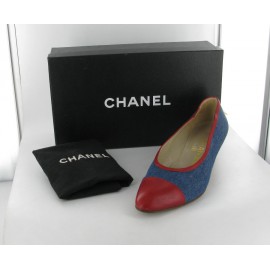 CHANEL t37.5 blue and Red pumps