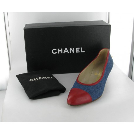 CHANEL t37.5 blue and Red pumps