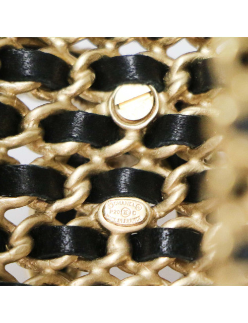 CHANEL gold chain and black leather cuff