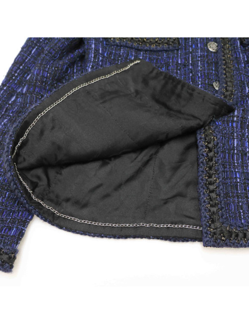 Veste CHANEL t38 tweed bleu et noir