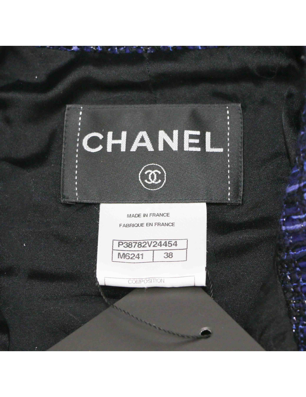 Veste CHANEL t38 tweed bleu et noir