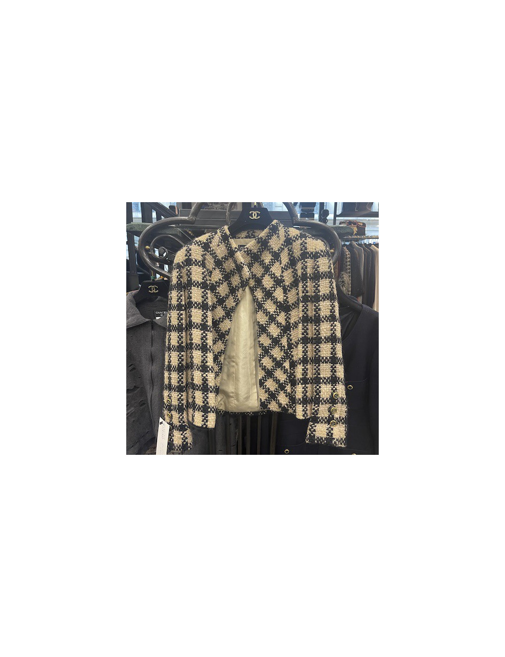 Veste T 40 CHANEL tweed beige fils d'or