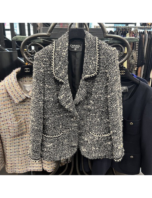Veste T 40 CHANEL tweed noir blanc