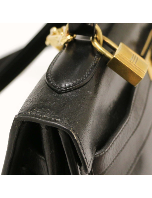 Sac Kelly sellier 32 HERMES box noir vintage