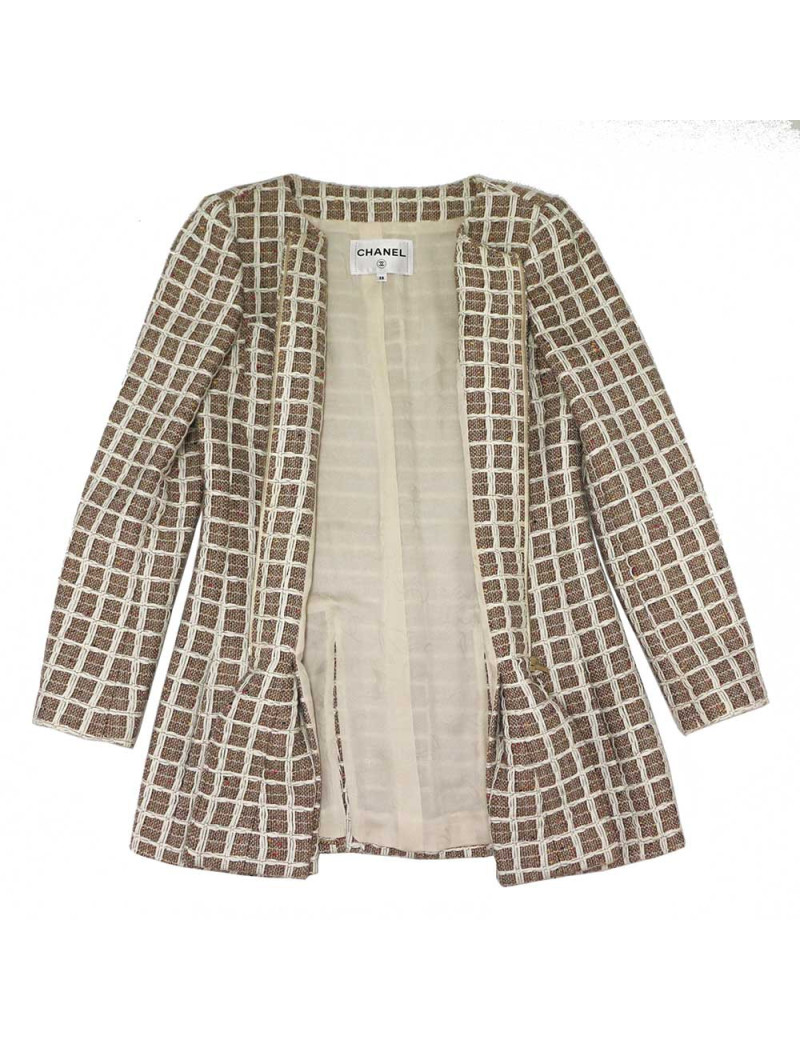 Manteau CHANEL t38 tweed beige et blanc